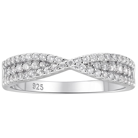 Wuziwen Infinity Wedding Bands for Women Curved Eternity Rings for Her Promise Ring 925 Sterling Silver CZ Size 6