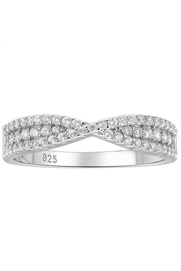 Infinity Wedding Bands for Women Curved Eternity Rings for Her Promise Ring 925 Sterling Silver CZ Size 6