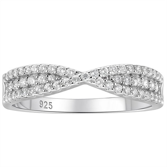 Wuziwen Infinity Wedding Bands for Women Curved Eternity Rings for Her Promise Ring 925 Sterling Silver CZ Size 7