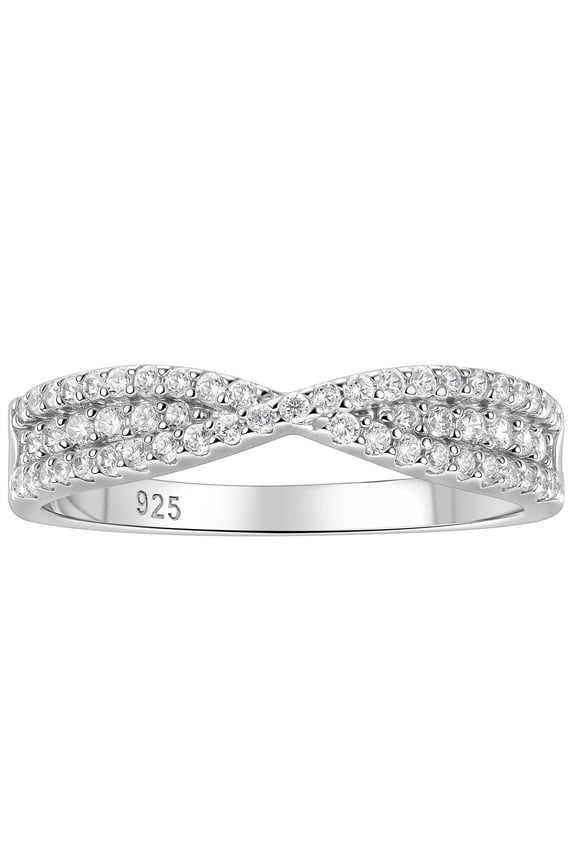 Infinity Wedding Bands for Women Curved Eternity Rings for Her Promise Ring 925 Sterling Silver CZ Size 8