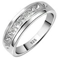thumbnail image 1 of Wuziwen Mens Wedding Bands 2Ct Princess 5A Cubic Zirconia Wedding Band for Him 925 Sterling Silver Men Rings Size 9, 1 of 11