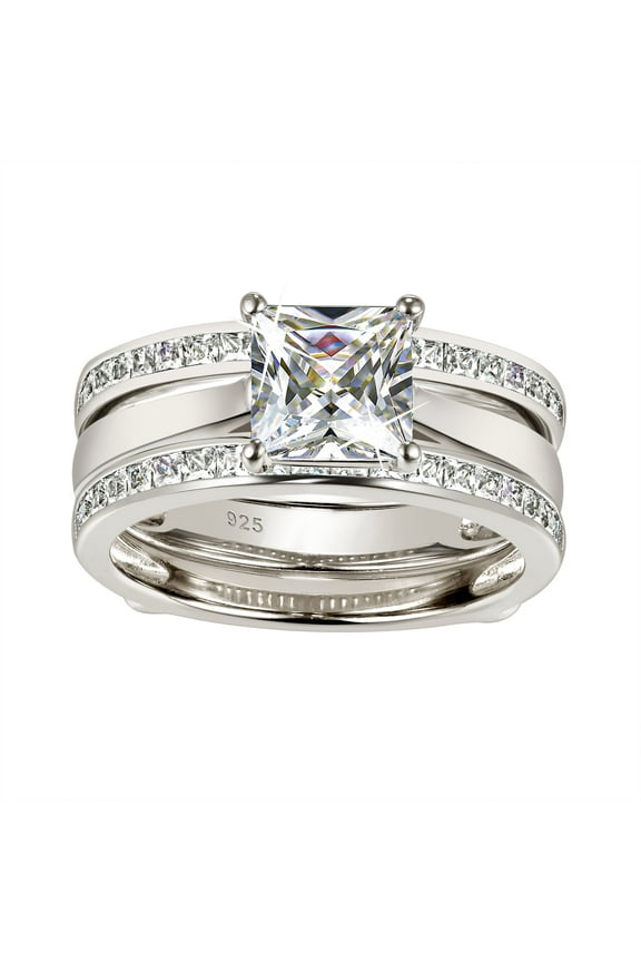 Princess Bridal Ring Sets for Women Wedding Band Guard Ring Enhancers Sterling Silver CZ Size 9.5