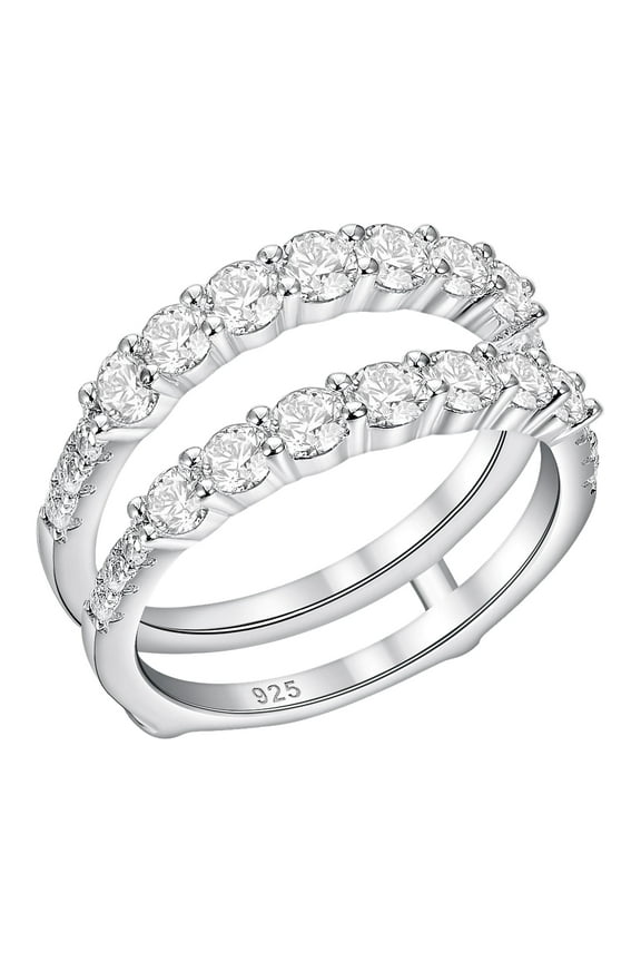 Ring Enhancer for Engagement Rings Two Row Sterling Silver Wedding Bands for Women Stackable Cubic Zirconia Size 8