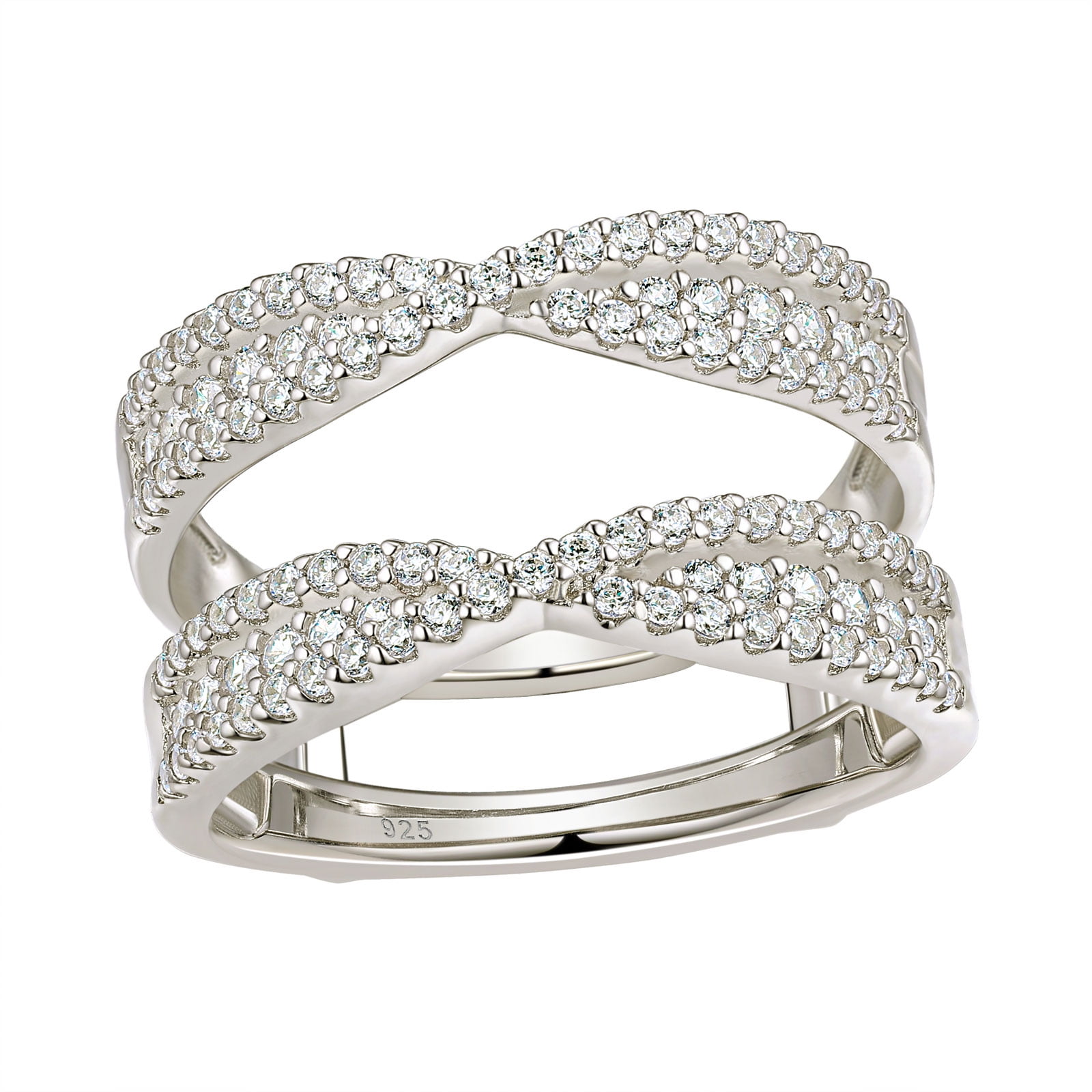 Wuziwen Sterling Silver Cubic Zirconia Infinity Wedding Band Guard Ring