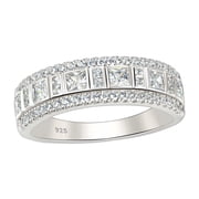 Wuziwen Sterling Silver Rings Anniversary Half Eternity Ring Wedding Bands for Women Cubic Zirconia Size 7
