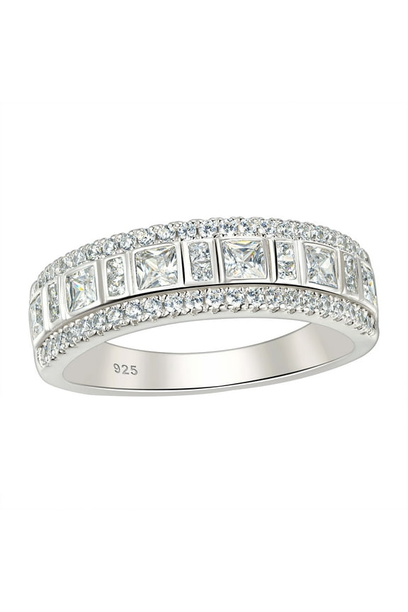 Sterling Silver Rings Anniversary Half Eternity Ring Wedding Bands for Women Cubic Zirconia Size 7