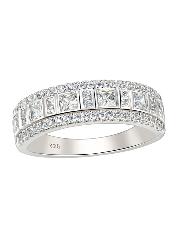 Sterling Silver Rings Anniversary Half Eternity Ring Wedding Bands for Women Cubic Zirconia Size 8