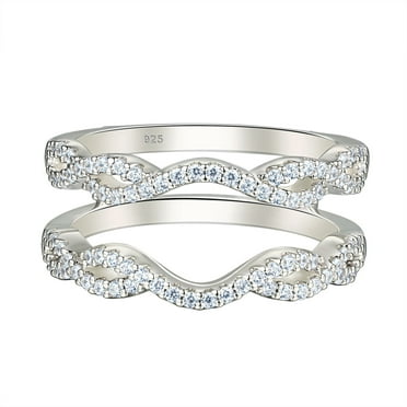 Wuziwen Sterling Silver Women's Ring Guard Enhancer for Engagement Rings Wedding Band CZ Size 7