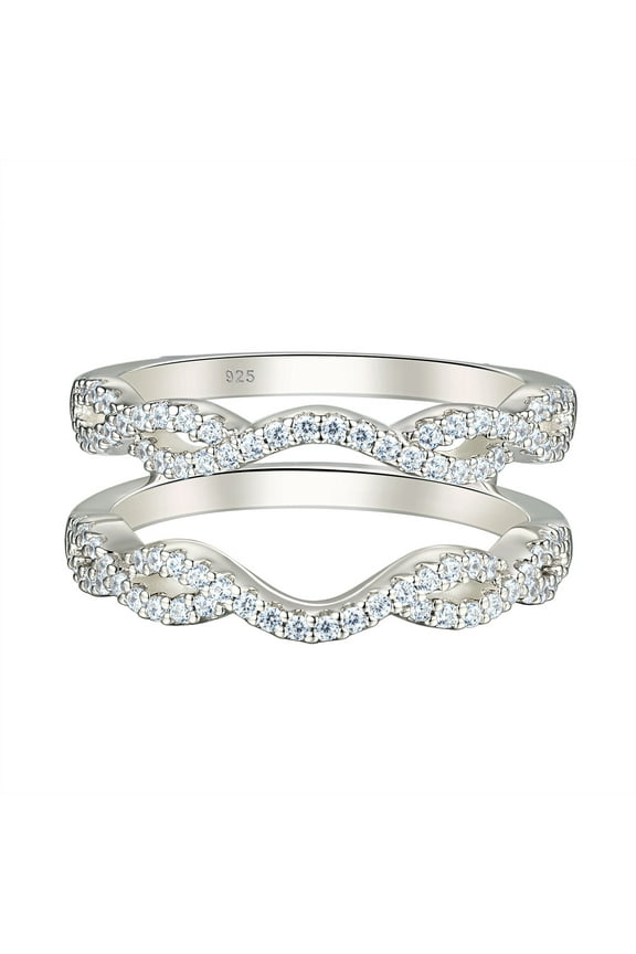 Sterling Silver Women's Ring Guard Enhancer for Engagement Rings Wedding Band CZ Size 7