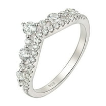 Wuziwen Vintage Crown Eternity Ring Wedding Bands for Women 925 Sterling Silver Cubic Zirconia Size 7