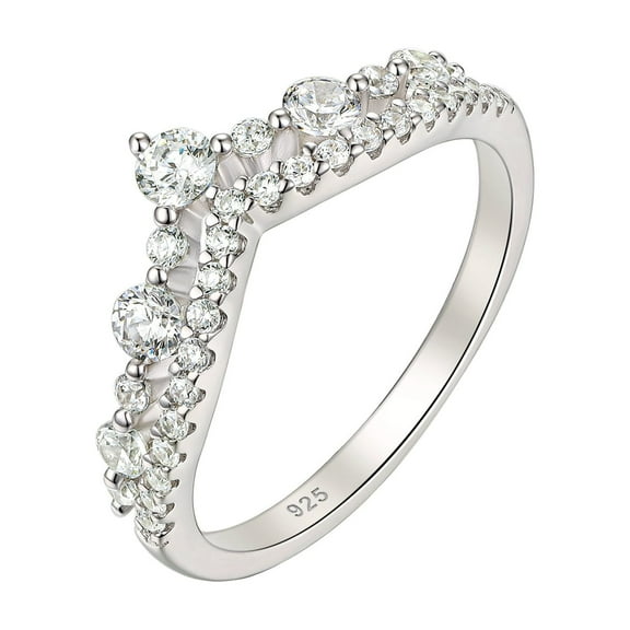 Wuziwen Vintage Crown Eternity Ring Wedding Bands for Women 925 Sterling Silver Cubic Zirconia Size 7