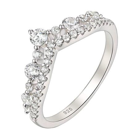 Wuziwen Vintage Crown Eternity Ring Wedding Bands for Women 925 Sterling Silver Cubic Zirconia Size 8