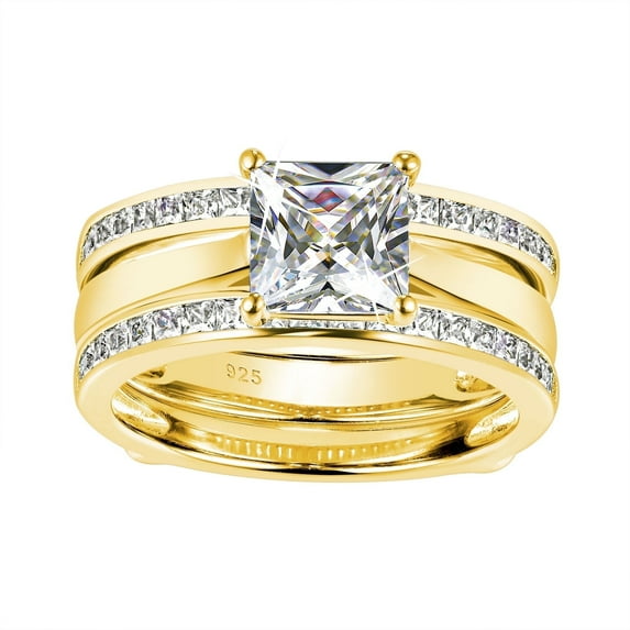 Wuziwen Vintage Yellow Gold Plated Bridal Rings Set for Women 925 Sterling Silver Solitaire Size 6