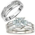 thumbnail image 1 of Wuziwen Wedding Ring Sets for His and Hers Princess Couples Rings 3Pcs 925 Sterling Silver CZ Size 7&10, 1 of 10
