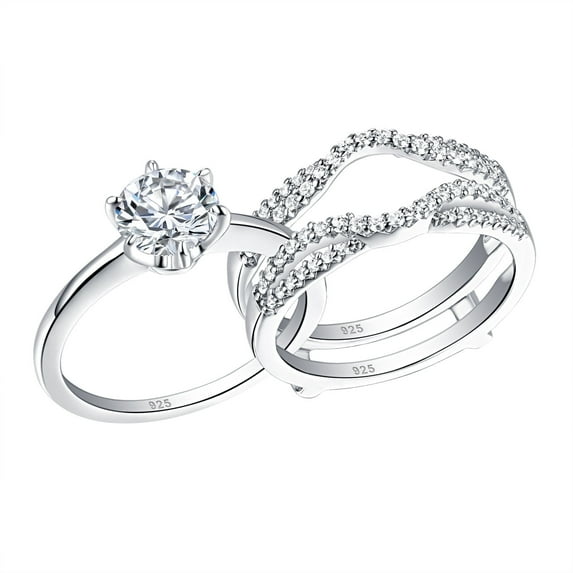 Wuziwen Wedding Rings for Women Solitaire Round Cut 925 Sterling Silver Rings Set Cz Size 8