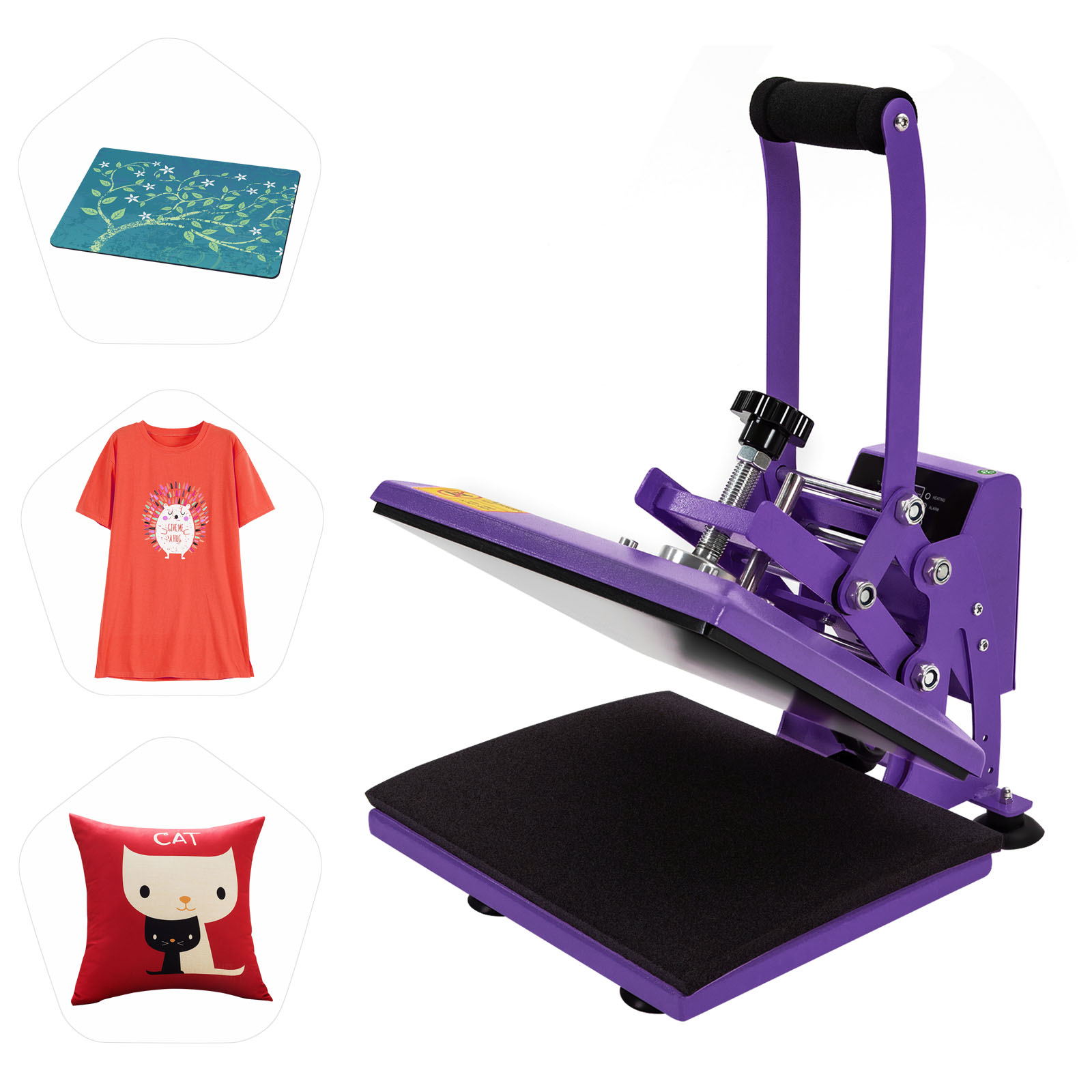 Wuzstar 11.8×9 Inch Heat Press Machine Multifunctional Heat Press for T Shirts Puzzles Pillows Mugs Phone Cases, Purple