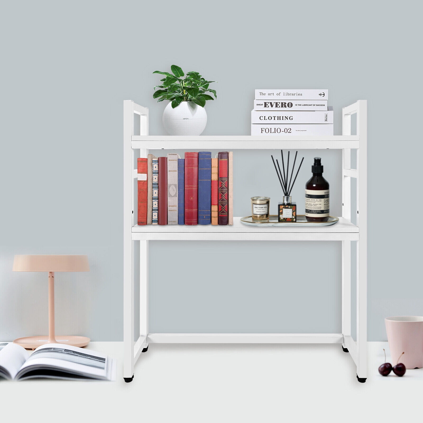 Wuzstar 2Tier Desktop Bookshelf Countertop Hutch Display Shelf Computer Desktop Bookcase