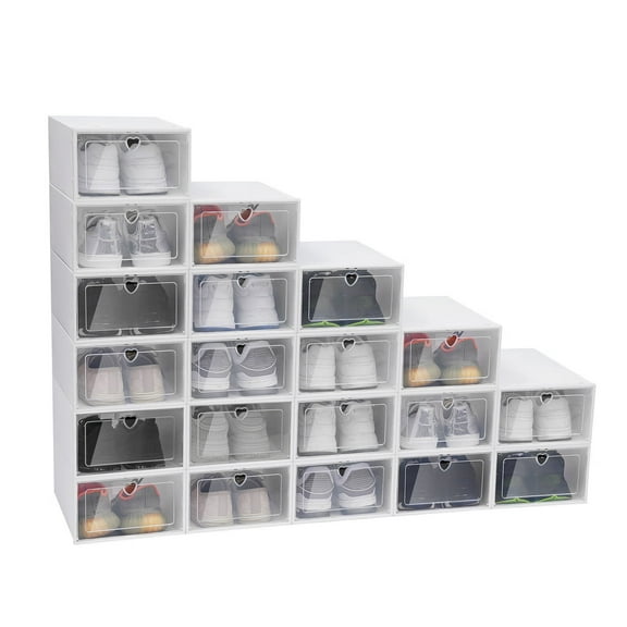 Wuzstar 20PCS Plastic Shoe Box Stackable Foldable Clear Storage Organizer Shoe Container(White)
