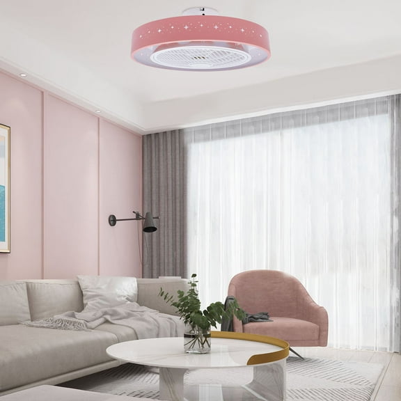 Wuzstar 21.6" Enclosed Ceiling Fan Light 3 Colors 3 Speeds Fan Chandelier with Remote for Kids Girls Room(Pink)