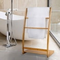 thumbnail image 1 of Wuzstar 3 Tier Bamboo Towel Rack Solid Wood Leaning Ladder Quilts Drying Stand Holder for Living Room or Bedroom, 1 of 12
