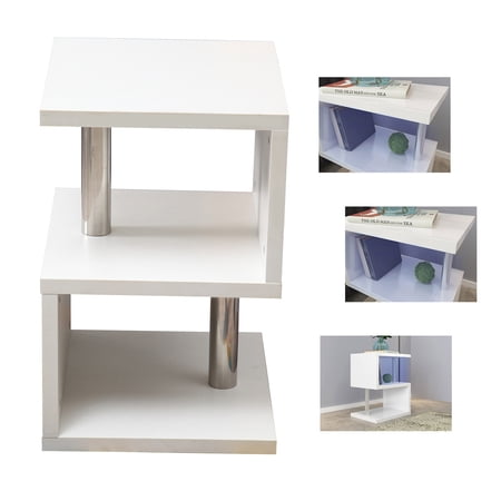 Wuzstar 3 Tiers LED High Gloss Coffee Table S-Shaped End Table for Living Room Bedroom(White)