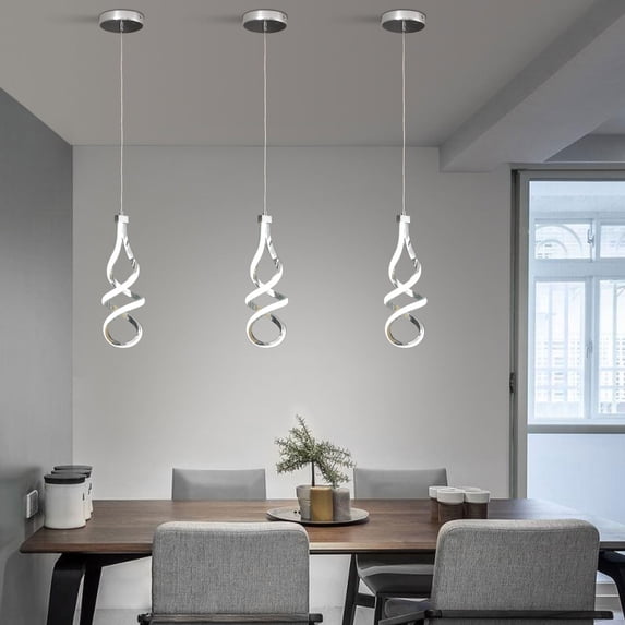 Wuzstar 3Pcs Spiral Wave Pendant Light,Modern Luxurious LED Hanging Lamp Fixture with Remote for Dining Room Bar