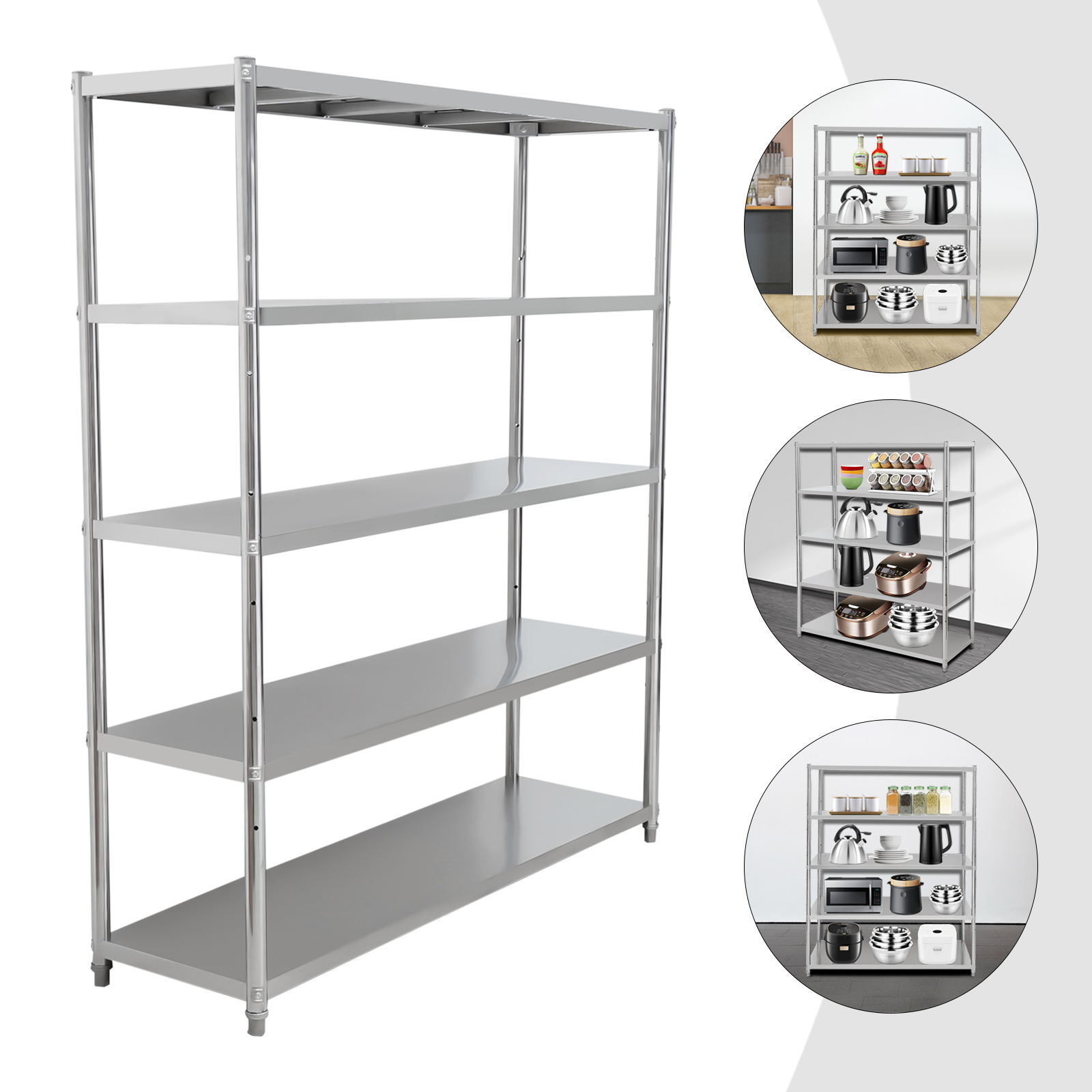 Wuzstar 4 Tiers Stainless Steel Adjustable Shelf Heavy Duty Shelving