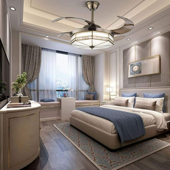 Wuzstar 42" LED Ceiling Fan for Flat Roof Concrete Ceiling House with Remote Control