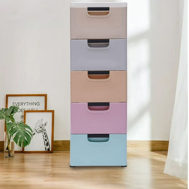 Wuzstar 5 Drawer Plastic Storage Tower Stackable Vertical Clothes