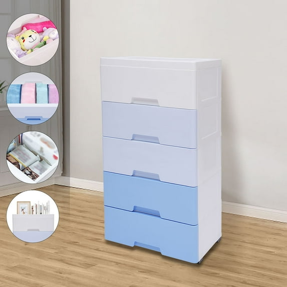 Wuzstar 5-Tier Plastic Storage Dresser Cabinet,Stackable Vertical Clothes Storage Tower for Hallway Bedroom(Gradient Blue)
