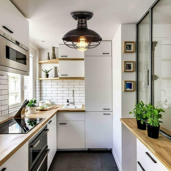 Wuzstar 60W Industrial Rustic Ceiling Cage Semi Flush Pendant Light