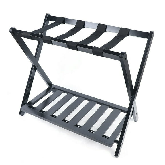 Wuzstar Folding Luggage Rack w/ Shelf , Suitcase Luggage Rack for Guest Room, 2 Layer Black