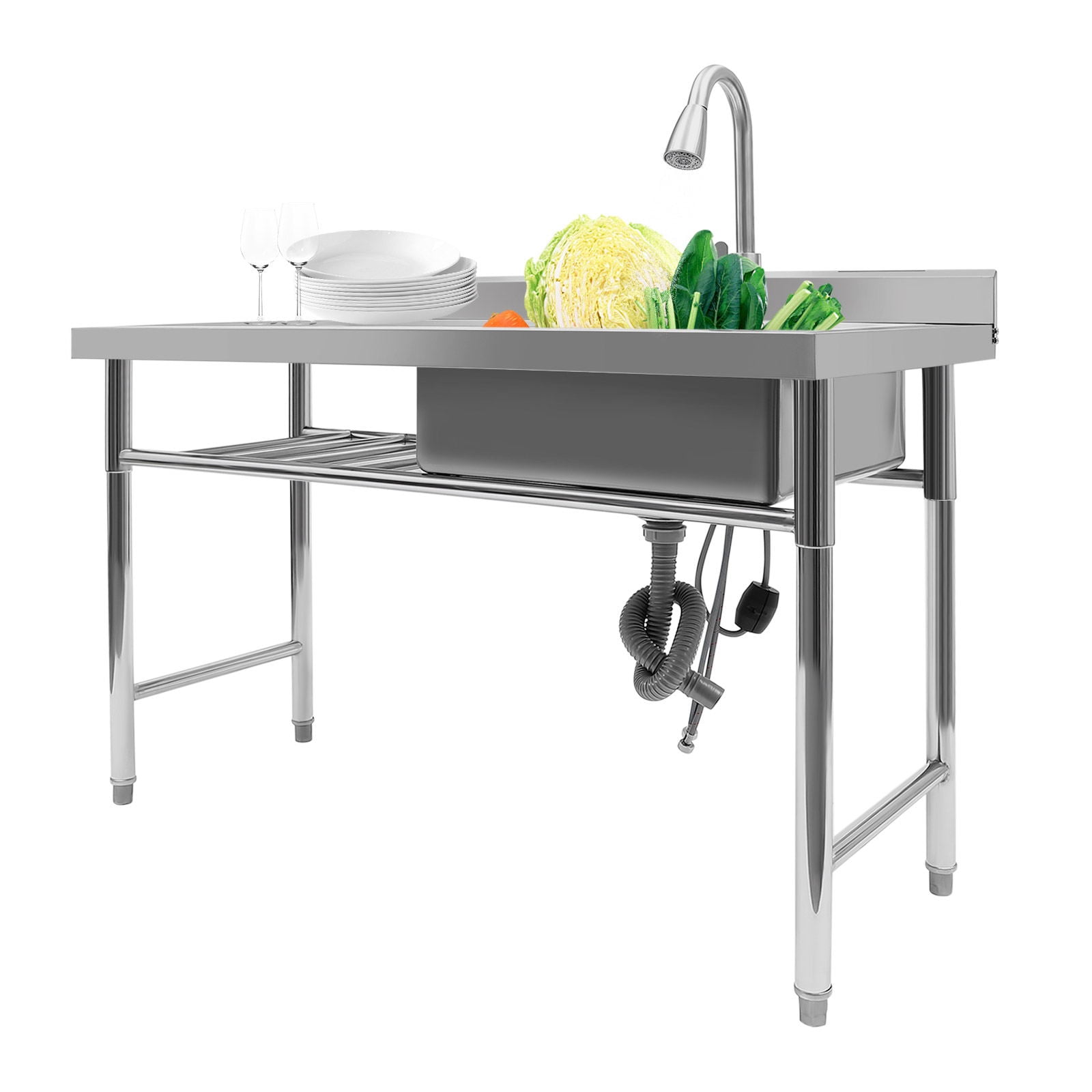 Wuzstar Kitchen Commercial Sink, Free Standing 201 Stainless Steel Utility Sink with 1 Compartment ( 47.2423.6231.5 inch )