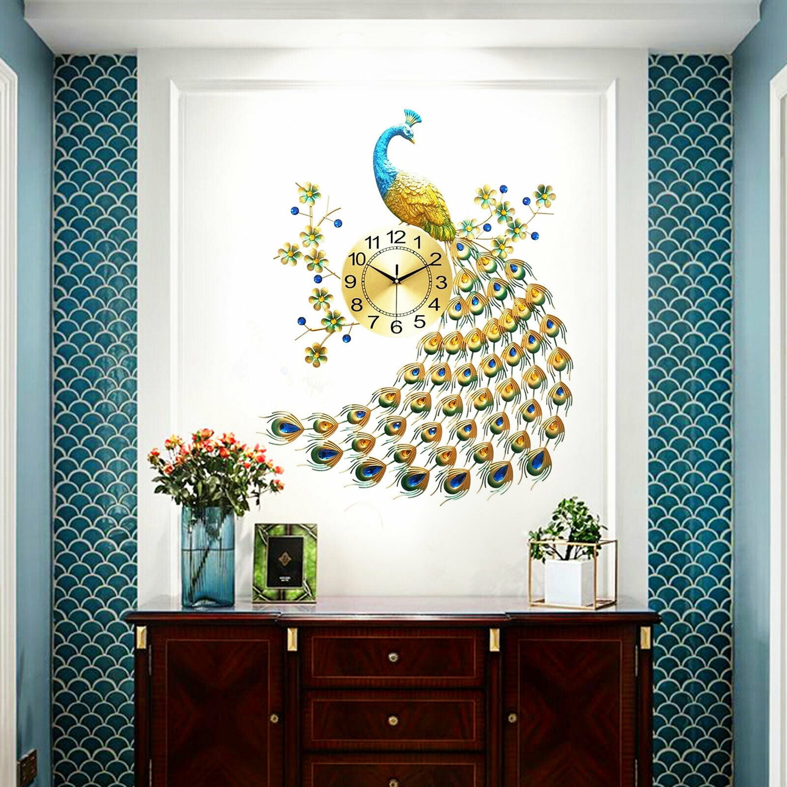 Wuzstar Luxury Large Wall Clock Creative 3D Animal Shape Hanging Clock Metal Dial for Living