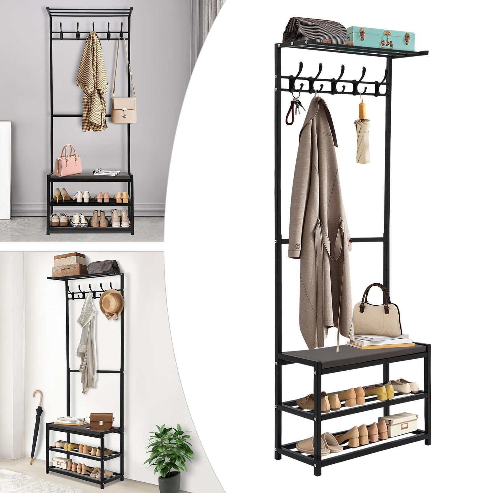 Wuzstar Multifunctional Coat Rack Shoe Rack Hall Tree Storage Shelf ...