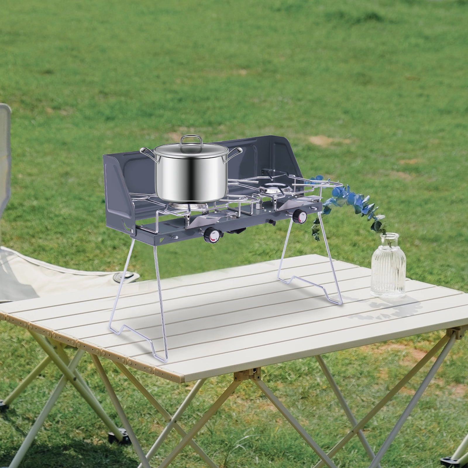 Wuzstar Outdoor Gas Camping Stove Portable 2 Burner Stovetop Stainles Steel  Outdoor Gas Stove with Temperature Control Carry Case - Walmart.com