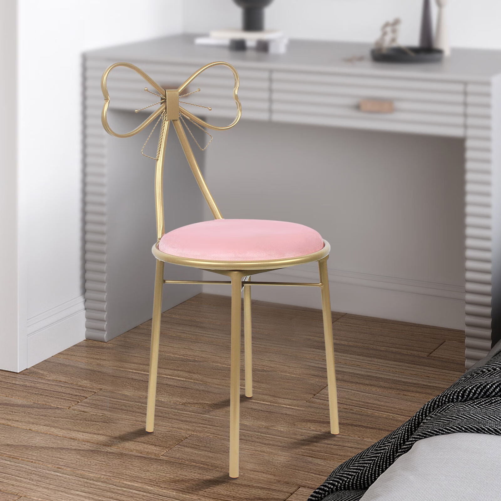 Wuzstar Pink Velvet Princess Chair Seat Dressing Table Butterfly Chairs