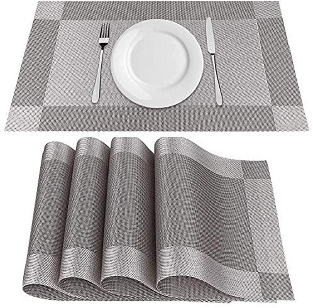 Wuzstar Set of 4 Grey Placemats Washable NonSlip PVC Table Mats Heat