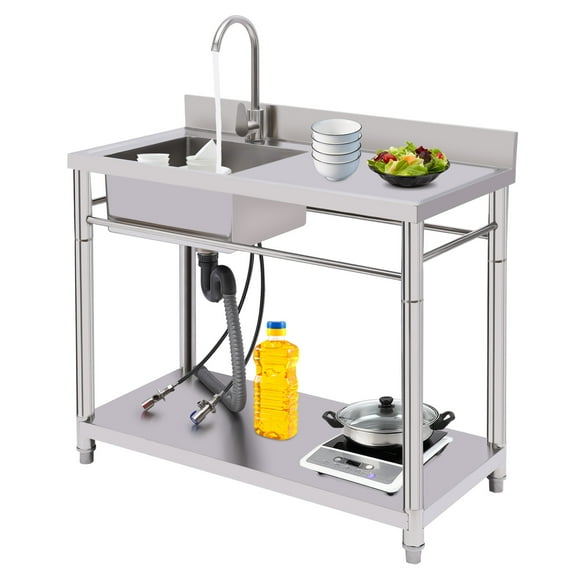Wuzstar Stainless Stee Kitchen Sink Water Basins 1 Compartment Commercial Kitchen Utility Sink Set Prep Table Heavy Duty