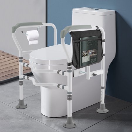 Wuzstar Stand Alone Toilet Safety Rail Adjustable Freestanding Toilet Handrails Helper with Free Grab Bar Fit Any Toilet