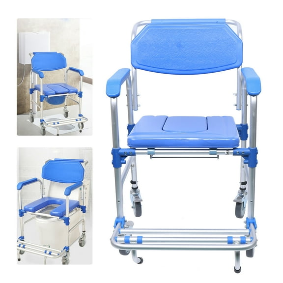 Wuzstar Toilet Rolling Transport Chair 350lb Bedside Commode Chair Shower Wheelchair forElderly Disabled