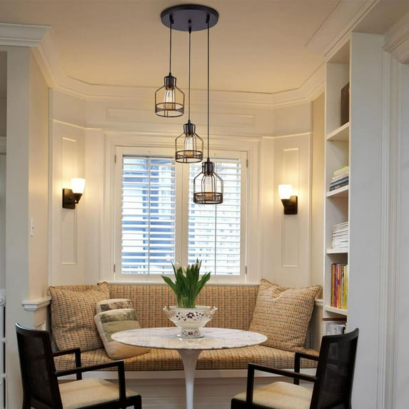 Wuzstar Vintage Metal Cage Pendant Lights 3-Lights Adjustable Height Hanging Lamp Fixture