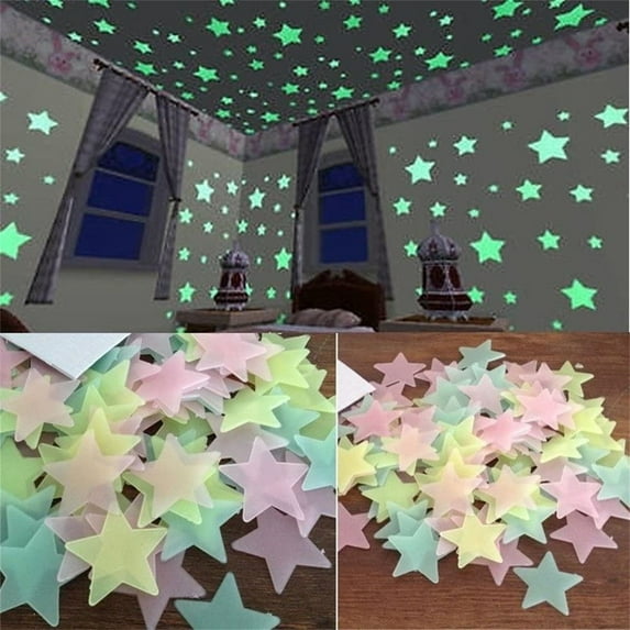 Wuztai 100 Pcs Glow in Dark Wall Stickers, Colorful Luminous Fluorescent Stars for Kids Bedroom, Ceiling Decor Decals
