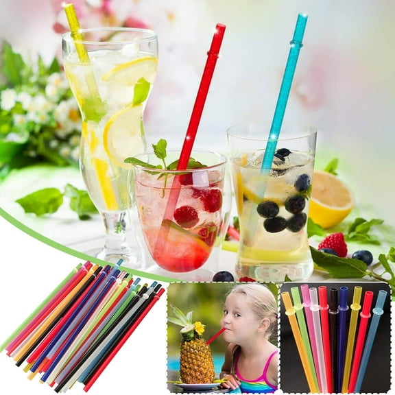 Wuztai 25-Pack Reusable Plastic Straws 9 Inch, BPA-Free Hard Drinking Straws with Cleaning Brush, Colorful Party Supplies