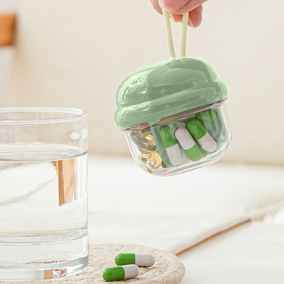 Wuztai 4-Compartment Portable Pill Dispenser with Wide Opening, Cute Pill Organizer in Multiple Colors, Travel-Friendly Medicine Bottle for Daily Use