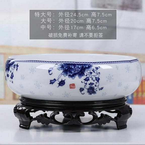 Wuztai Chinese Ceramic Flower Bowl Planter with Stand, Hydroponic Bonsai Bowl for Indoor Outdoor, Water Planting Container for Garden