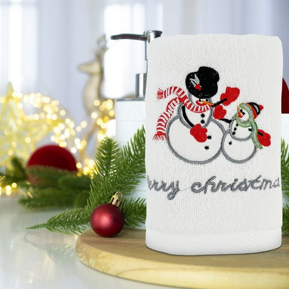 Wuztai Embroidered Christmas Towel, Bathroom Hand Towel Set with Holiday Designs, Festive Kitchen Bath Decor