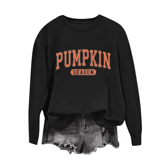 Wuztai Fall Sweaters for Women Crew Neck Long Sleeve Oversized Comfy Casual Pullover Graphic Letter Print Lightweight Autumn Tunic Top Black S
