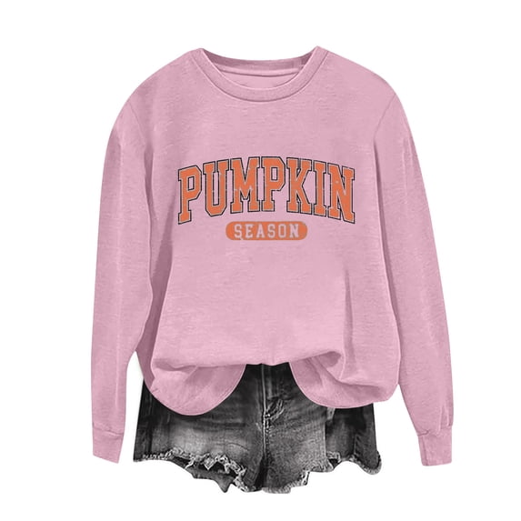 Wuztai Fall Sweaters for Women Crew Neck Long Sleeve Oversized Comfy Casual Pullover Graphic Letter Print Lightweight Autumn Tunic Top M