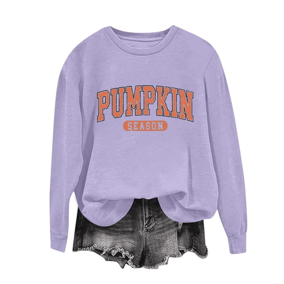 Wuztai Fall Sweaters for Women Crew Neck Long Sleeve Oversized Comfy Casual Pullover Graphic Letter Print Lightweight Autumn Tunic Top Purple XXL